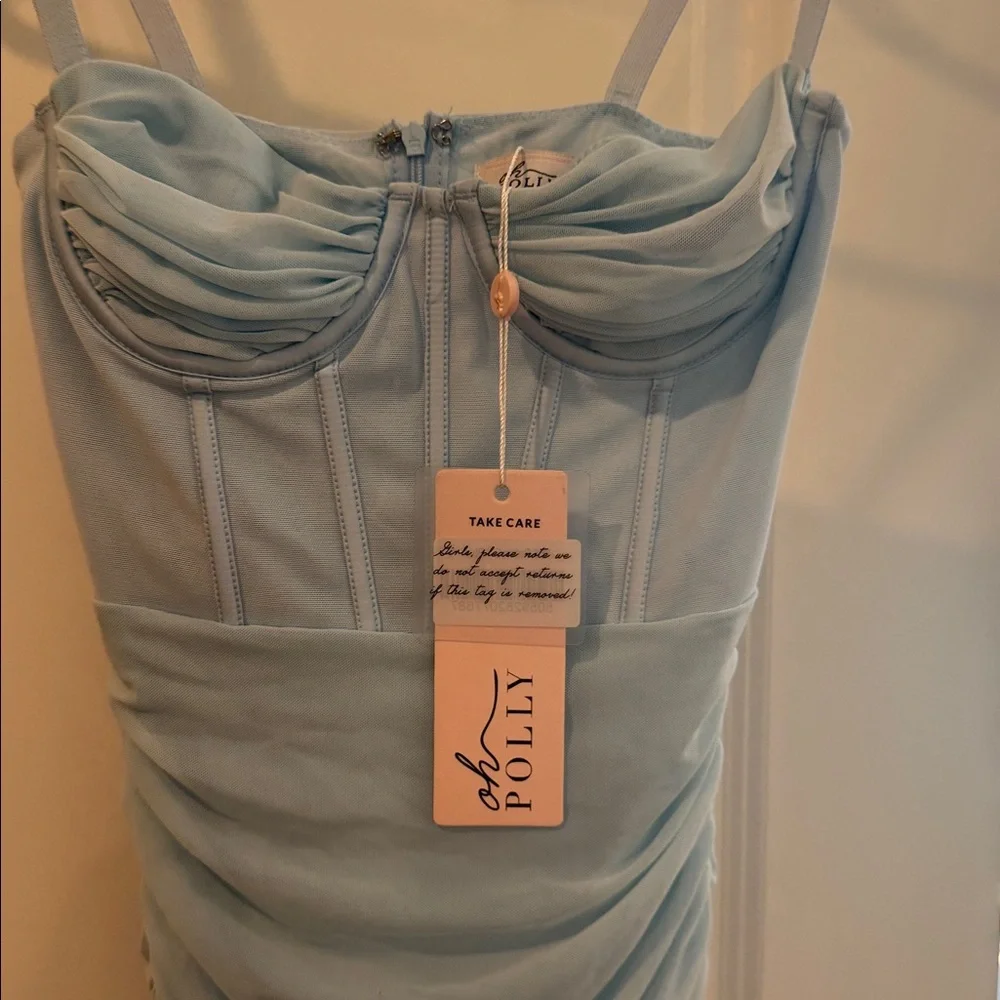 Oh Polly Light Blue Mesh Ruched Corset Dress - Picture 10 of 11